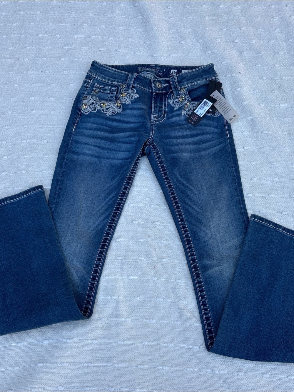 Miss Me Blue Jeans, Mid-Rise Slim
Bootcut, Size 26 - New with Tags